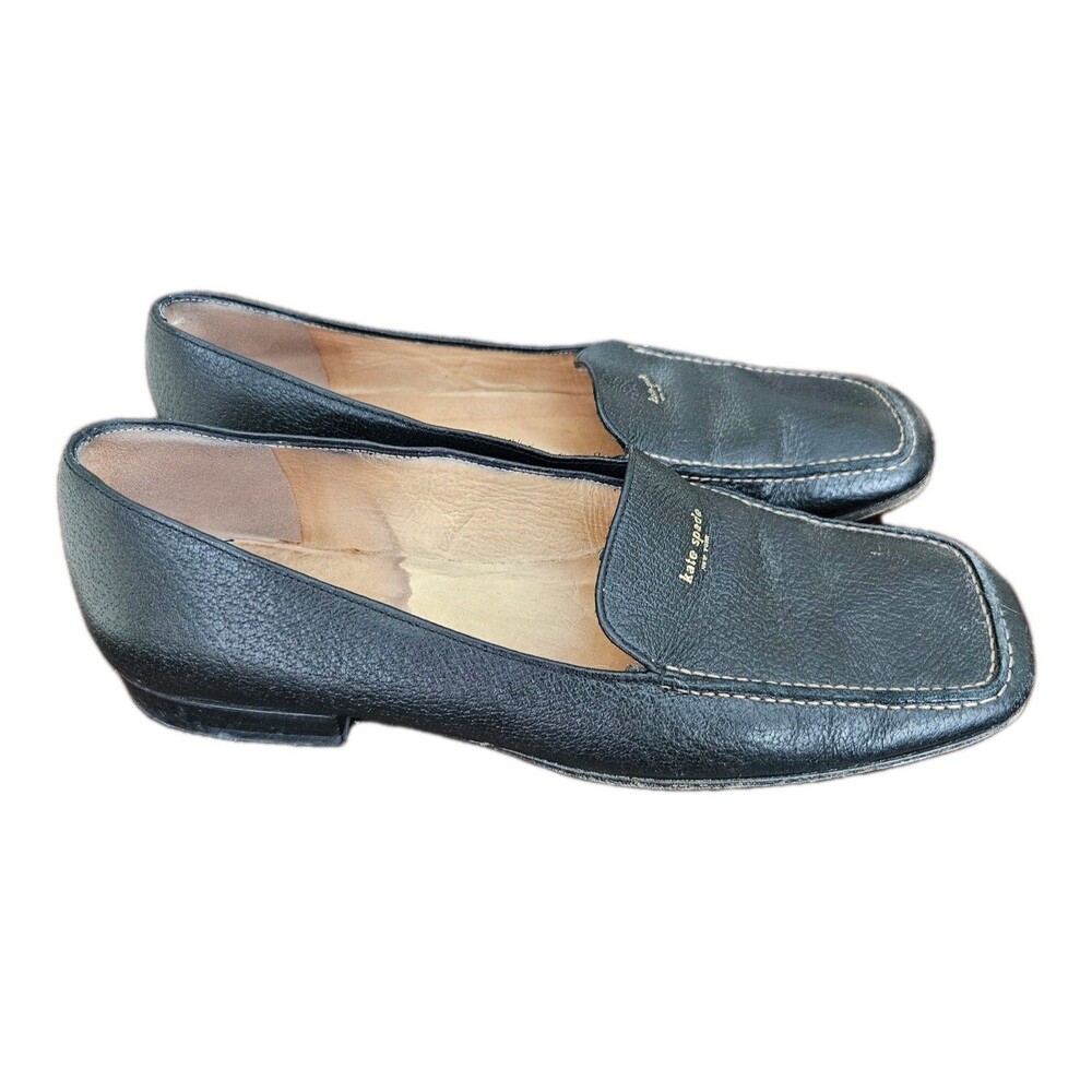 Kate Spade New York Women's Square Toe Black  Pebbled Leather Loafers, Size 5 B